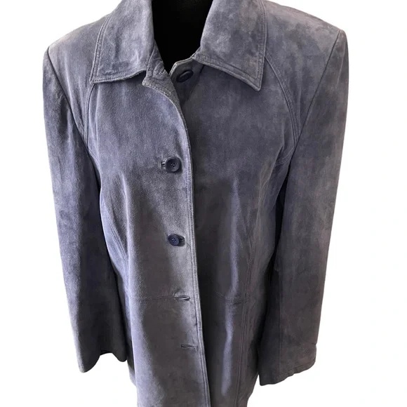 Women’s Leather Blue Button Down Jacket Size Large…Discontinued! - Picture 1 of 13